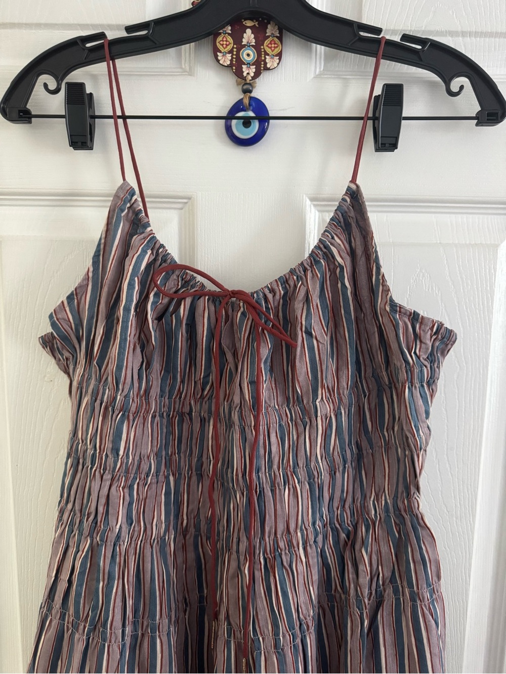 Free People Striped Tiered Maxi Dress in Dusty Rose, Blue & Cream - Picture 4 of 8